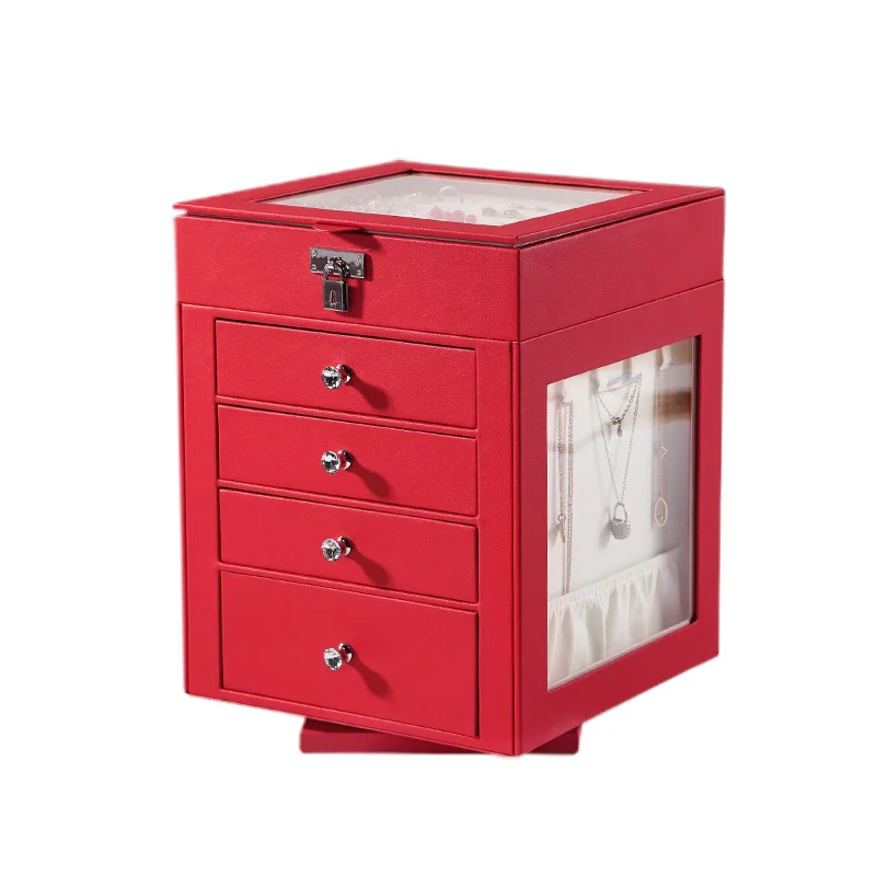 

Wholesale Custom Logo Large Luxury Leather Jewelry Box Rotating Ring Watch Jewellery Organizer Case Holder Display Stand joyero