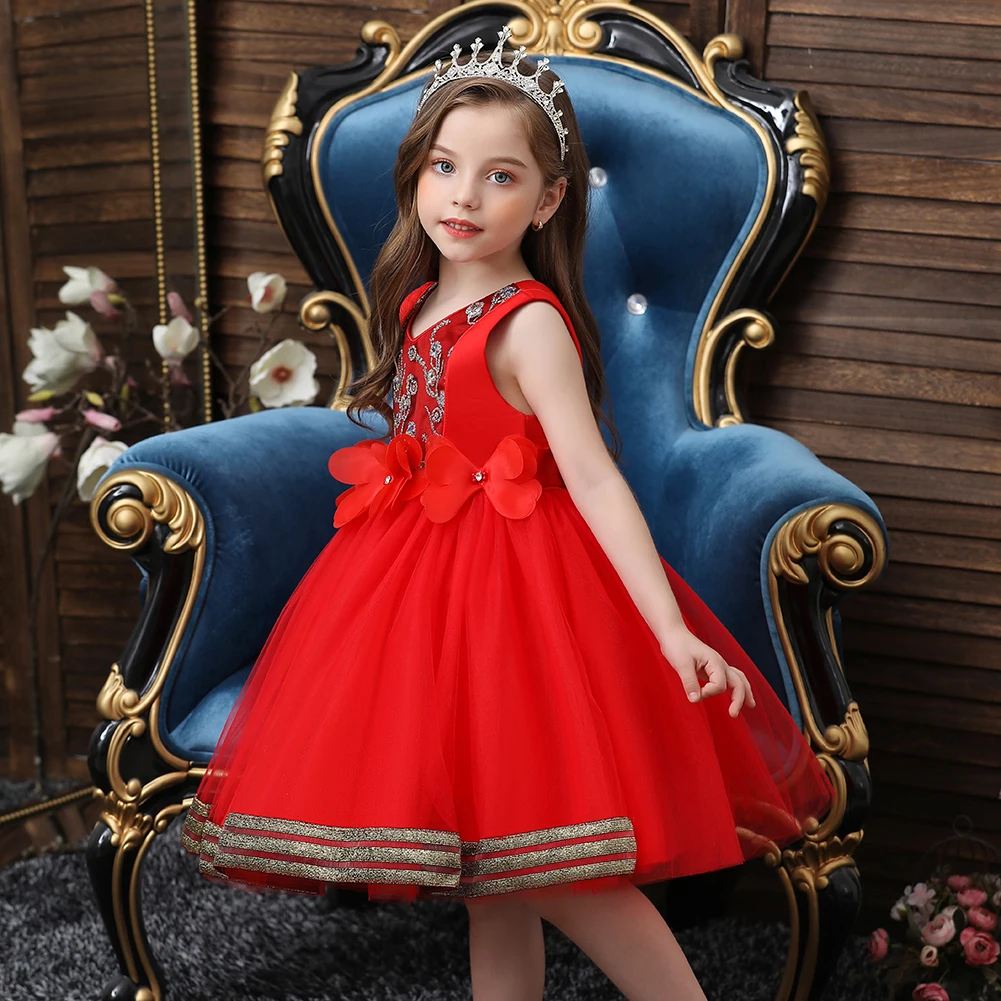 

Blue lovely V-neck children dress girls party ball gown beautiful 5 year girl dress for birthday breathable, Red ,dark blue ,lake blue ,yellow ,gray