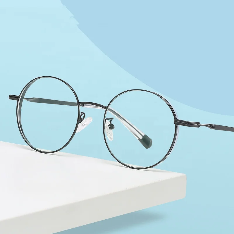 

2022 Free custom logo low moq glasses retro student style gaming eyewear adult men round metal frame plain spectacles, Choice