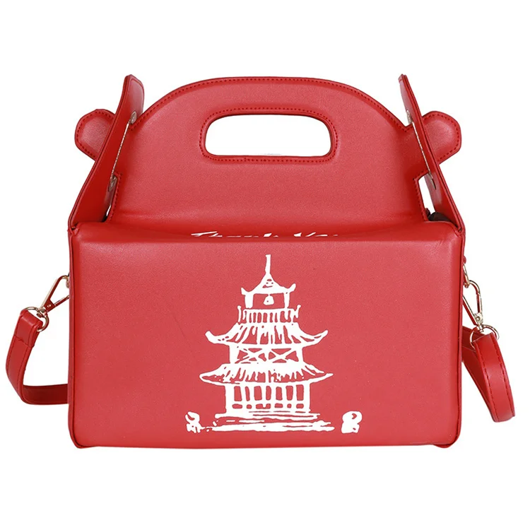 

2021 European and American fashion creativity Chinese wind printing tower pagoda design Pu women's hand-held sidebag woman