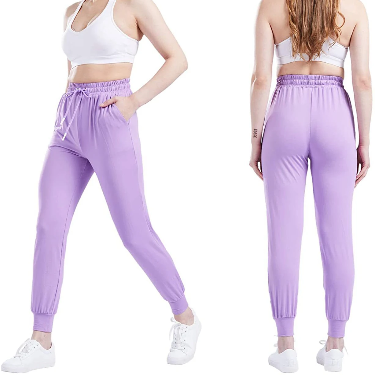 

Women's Yoga Fitness pants exercise jogging pants elastic waistband pocket loose Yoga Pants, Grey / black / pink / violet