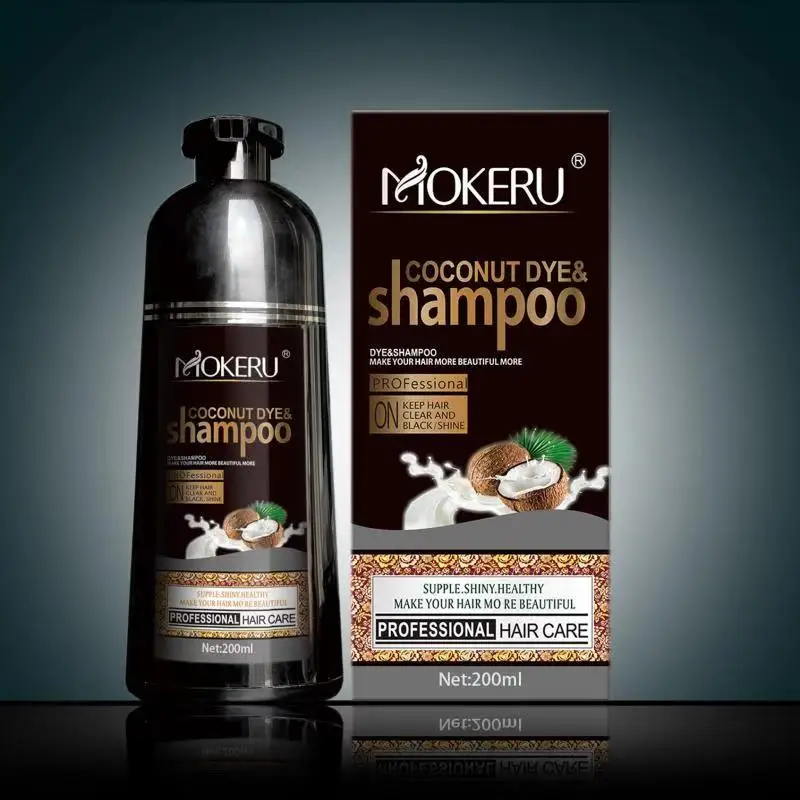 

Mokeru black hair shampoo virgin coconut oil hair dye serum anti loss professional cover white to black private label 500ml, Black colors