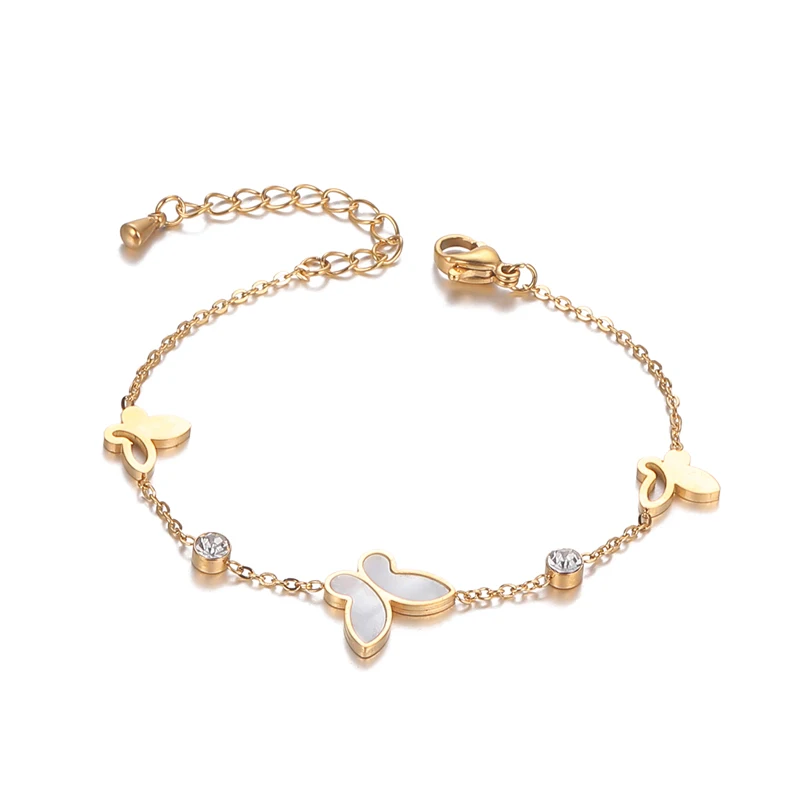 

Fashion 18K Gold Plated Stainless Steel Butterfly Shell Charm Link Chain Bracelet For Womens
