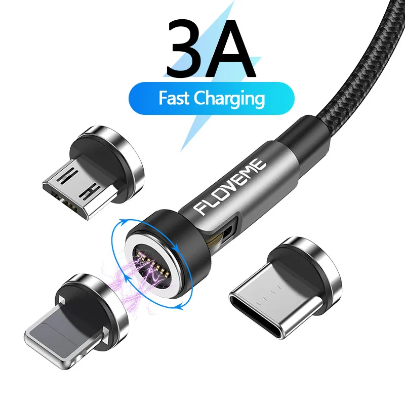 

Free Shipping 1 Sample OK Kabel Data FLOVEME CE FCC RoHS 540 Rotation 3A Fast USB Charging Cable 7-Pin For iPhone For Samsung