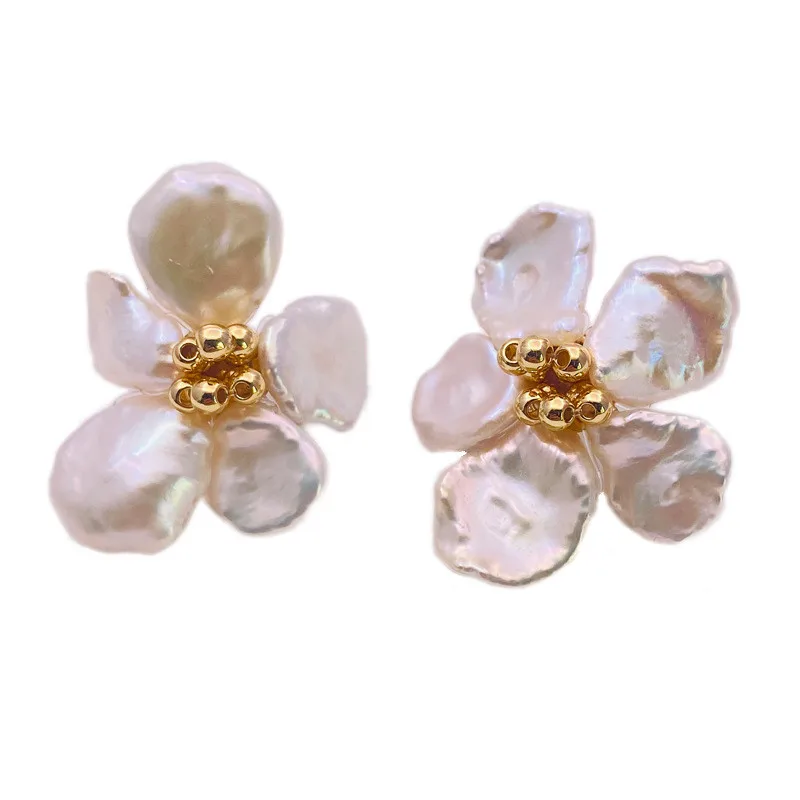 

Sandro wholesale Gold Plated Stud Earrings Natural fresh water baroque pearl flower earrings women