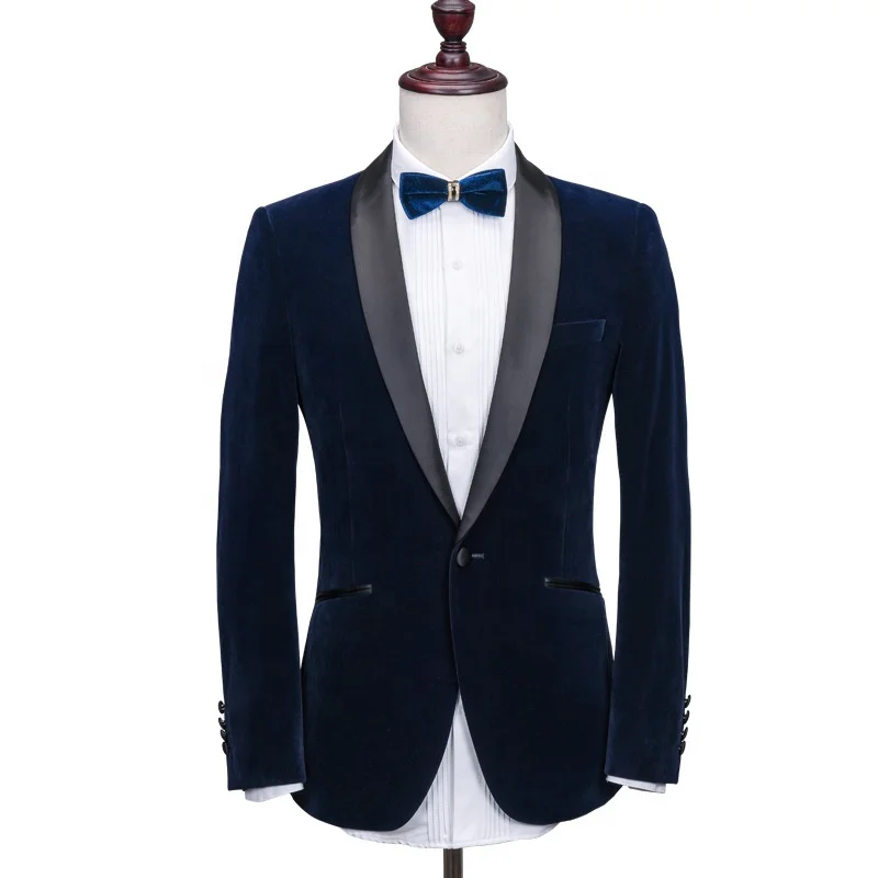 Latest Suit Design In Stock Navy Velvet Blazer Men Suits For Wedding