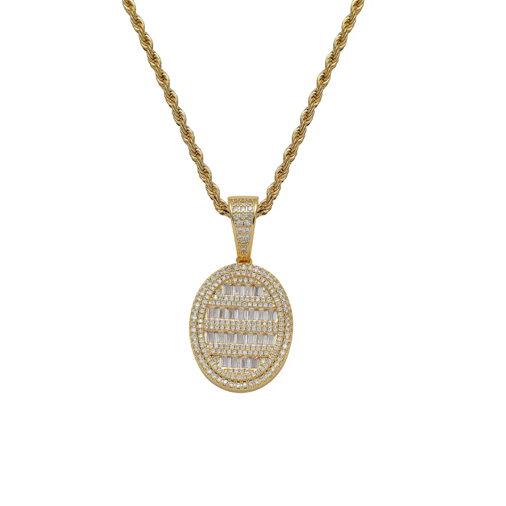 

Hip-hop bronze round pendant for both men and women with INS copper zircon necklace