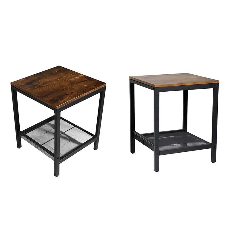 

Wholesale Rustic Brown Industrial Cheap Wooden Side Table with Mesh Shelf for Living Room ( USA, UK Free Shipping)