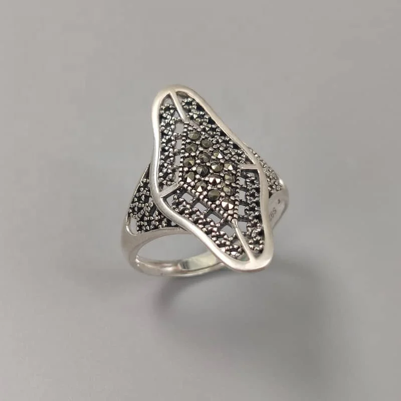 

custom silver jewelry 18k gold plated Sterling silver 925 ring Elegant Elaborate women gift Marcasite S925 rings, White gold (rose gold, yellow are avaliable)