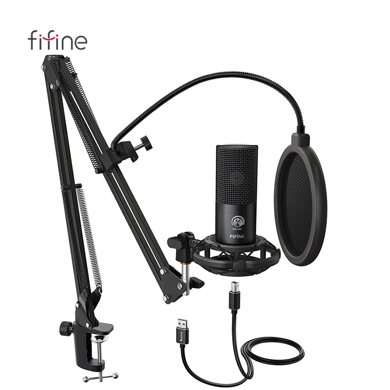 

Fifine bm 800 boom Tube Condenser Microphone Professional usb pc mic Sound Card set for webcast live recording, Black