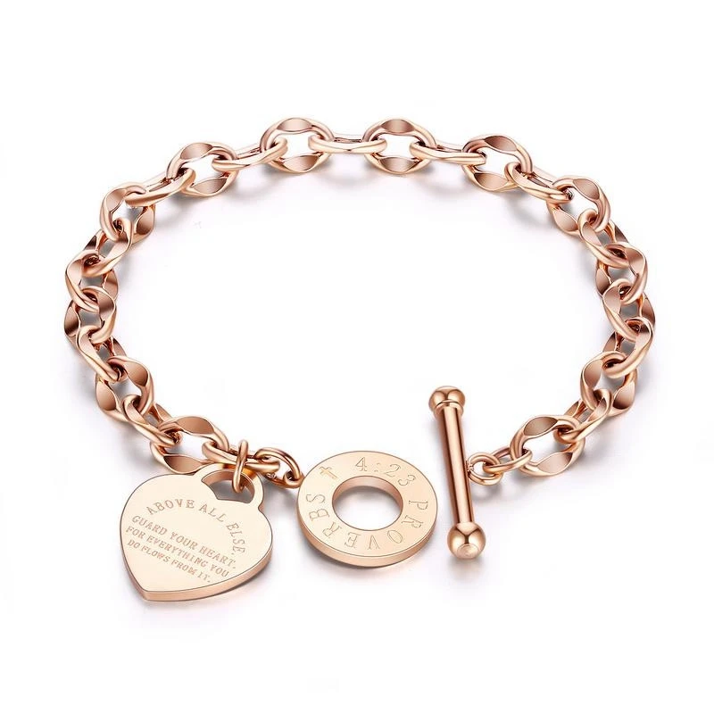 

2019 Hot popular Christian Jewelry 316 stainless steel Jesus Bible Engraved heart shaped bracelet for women, Gold / rose gold/silver