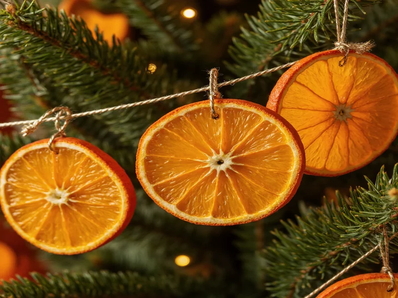 Dried orange slices strung as Christmas tree ornaments