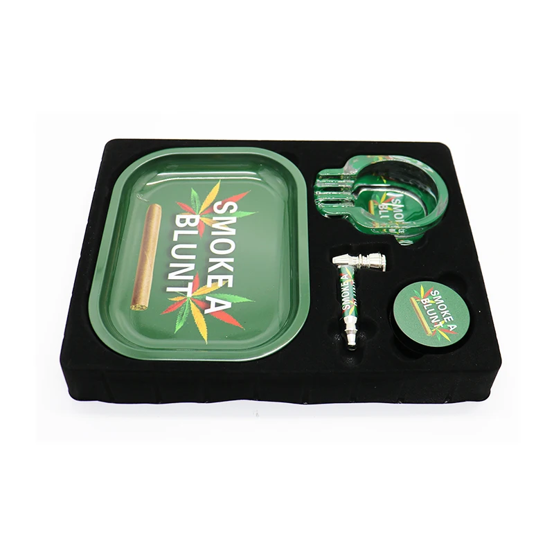 

RTS SHINY smoke shops supplies Smoking 4 in 1 set rolling tray with grinders, Mix colors