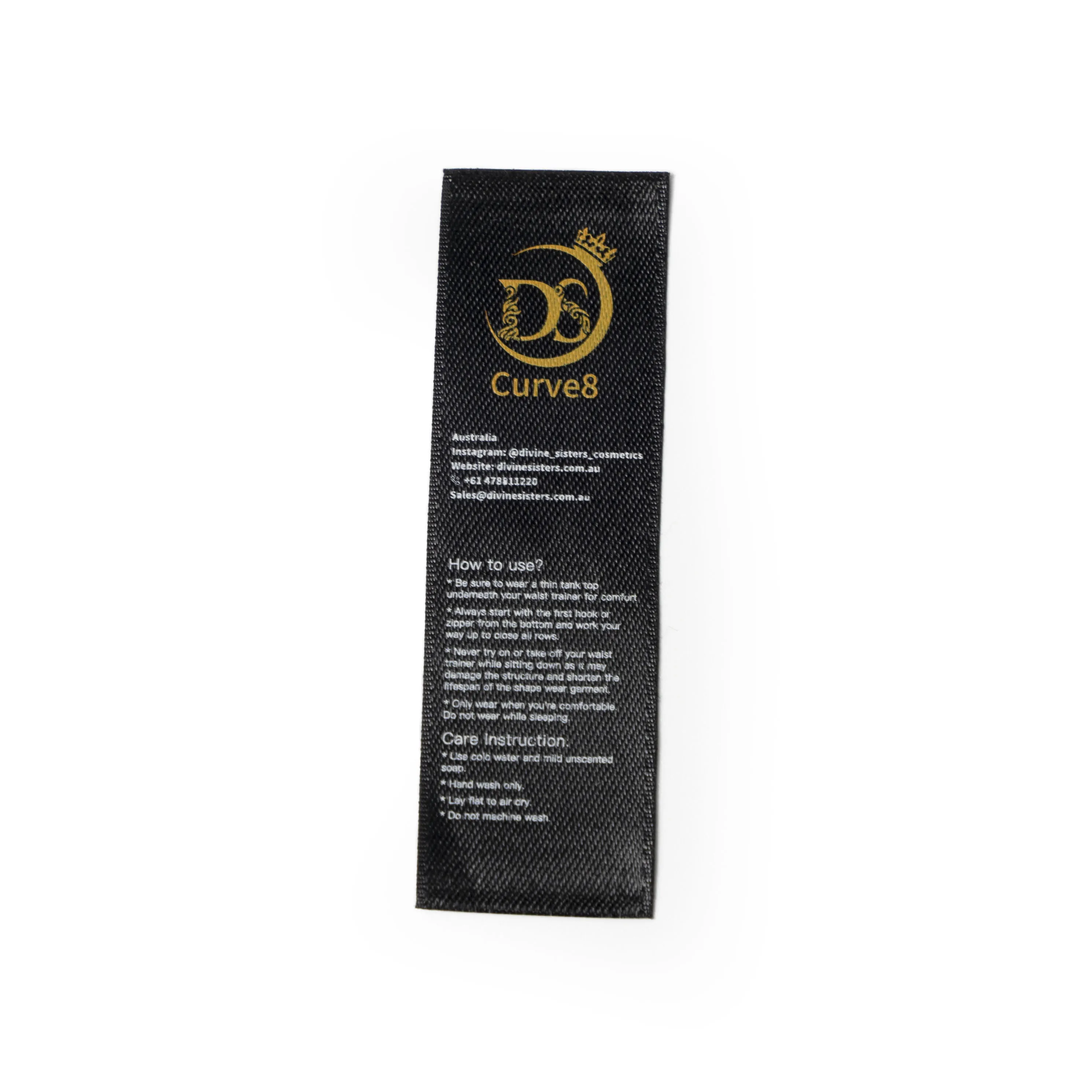 

Factory Direct Supply Custom Printed Logo Clothing Black Satin Care Labels Tags with Wash Instruction, As custom's request