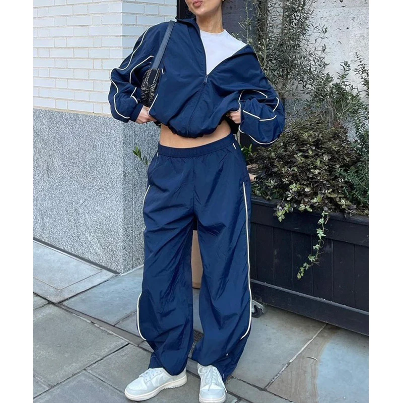 

2023 women clothing 2 piece sweatpants and hoodie set custom harem pants set women windbreaker tracksuit