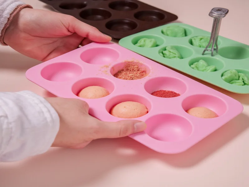 Silicone molds creating portioned ice cream servings