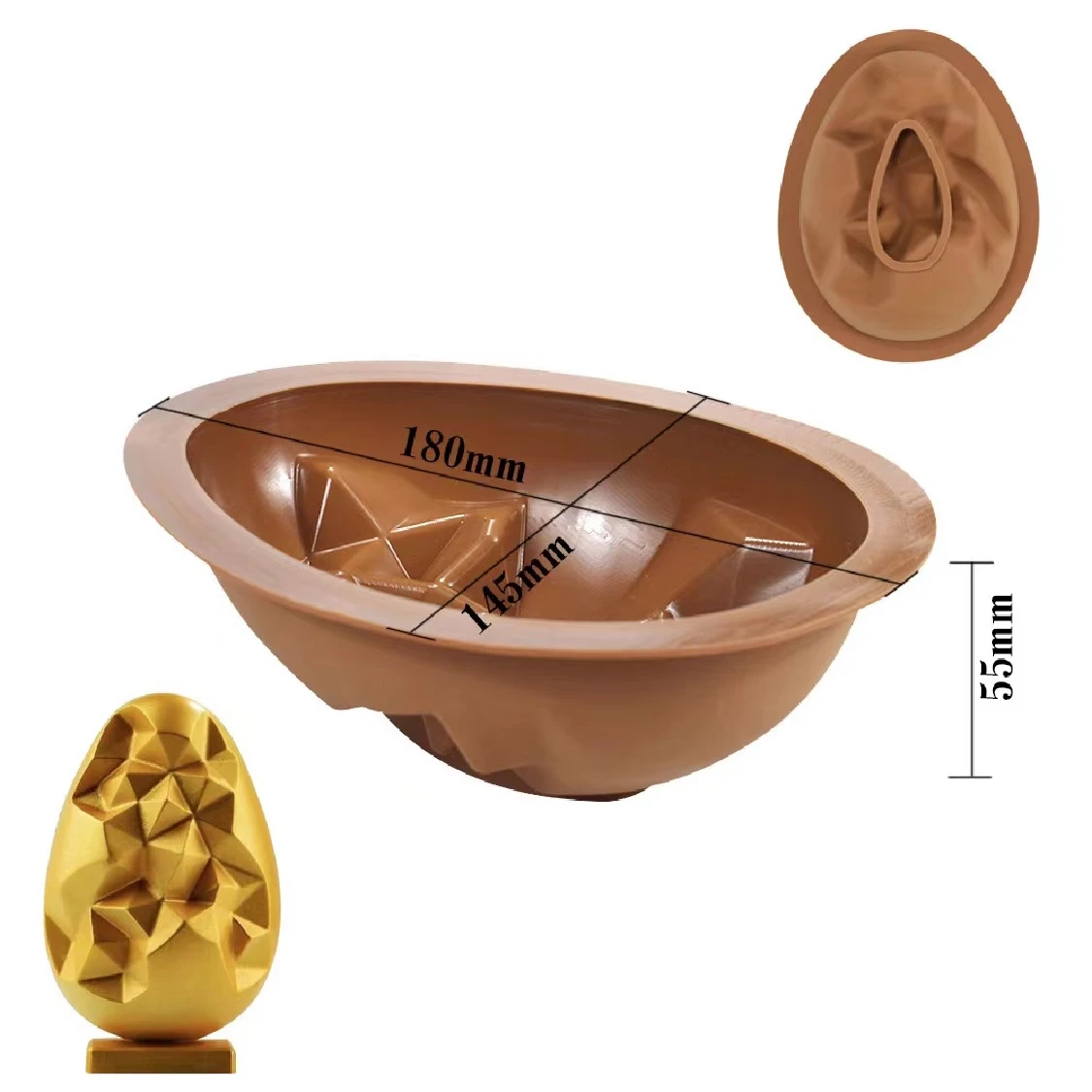 

easter 2022 Pop 6 Inch Torch Easter Egg Silicone 2 Pieces/Set 3D Egg Chocolate Mold Knock Knock Baking Cake Silicone Mold, Chocolate color