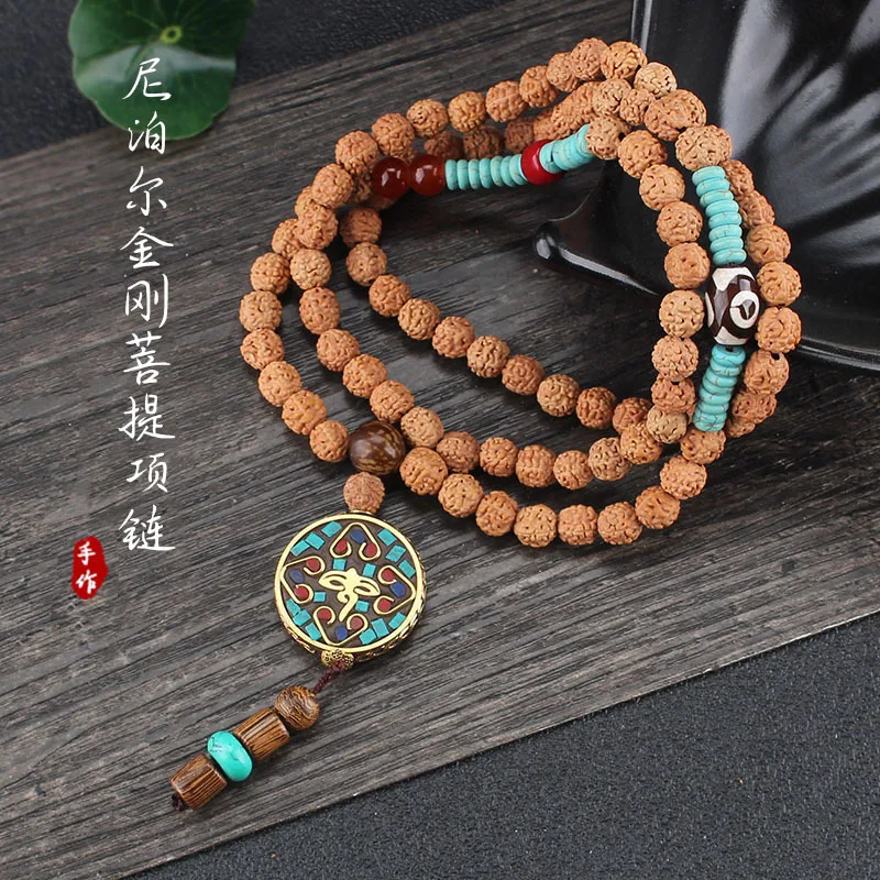 

Natural Rudraksha Beads Prayer Tibetan Classic Nepal OM Pendant Necklace Yoga Meditation Strand Mala Healing Jewelry for women