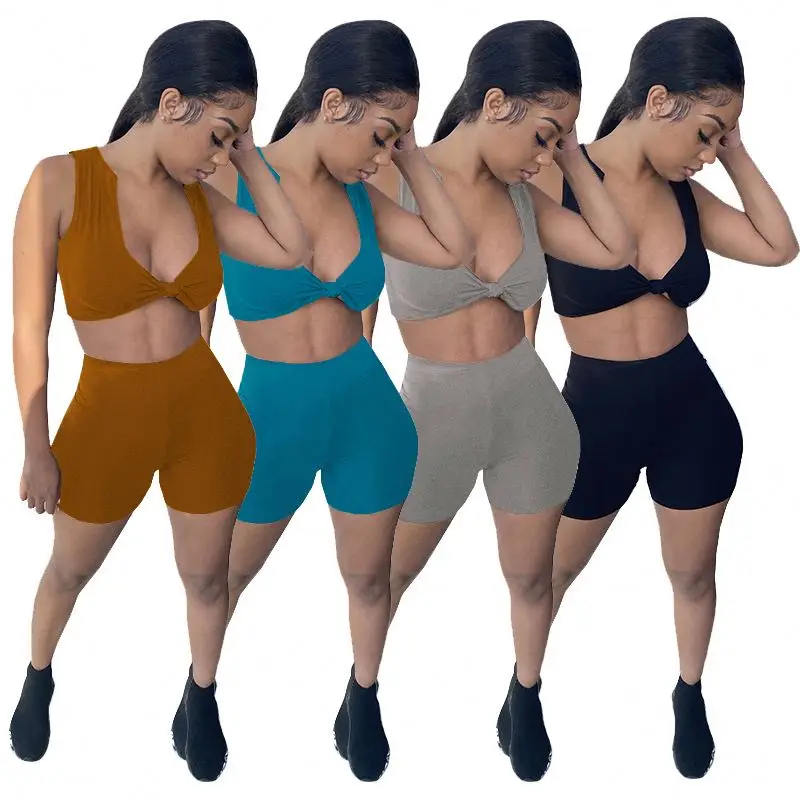

Summer Outfits Crop Tops Women Clothing Fashionable Solid Color Track Yoga Shorts Set