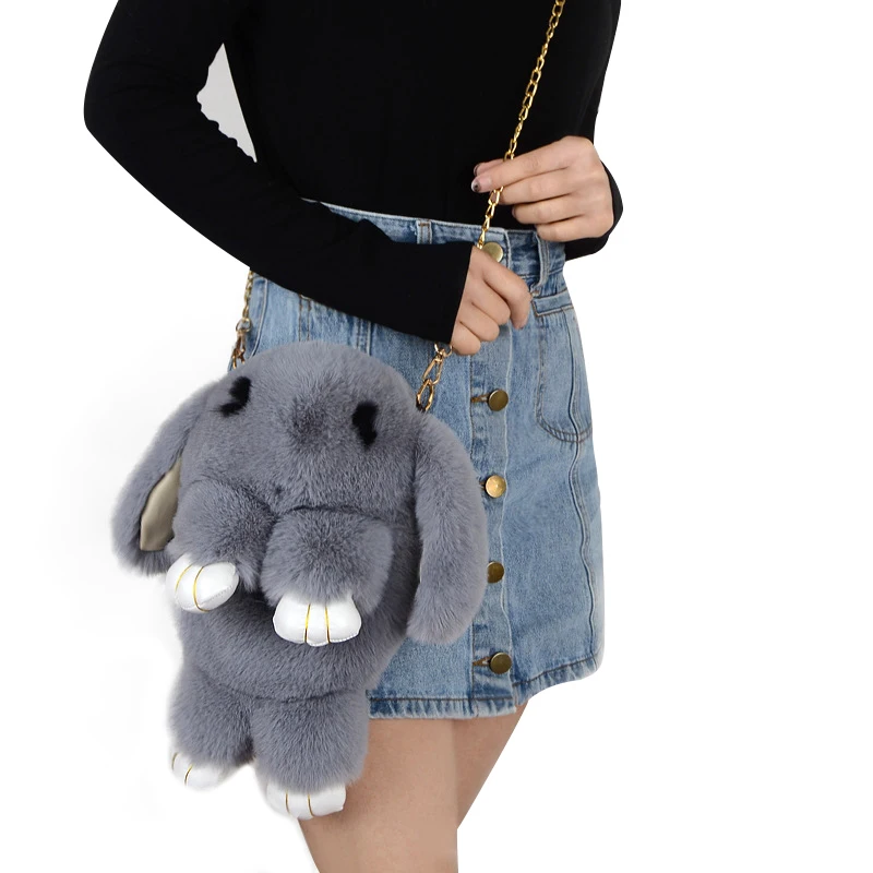 

Jtfur Most Popular Fashion Trendy Cute Rabbit Fake Fur Bag Animal of Bunny Toy Shoulder Ladies Fur Purse, Customized color