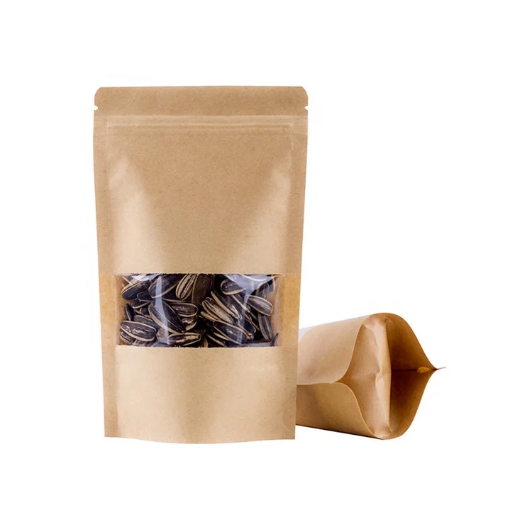 

Clear transparent kraft paper stand up pouch zip lock bag with window