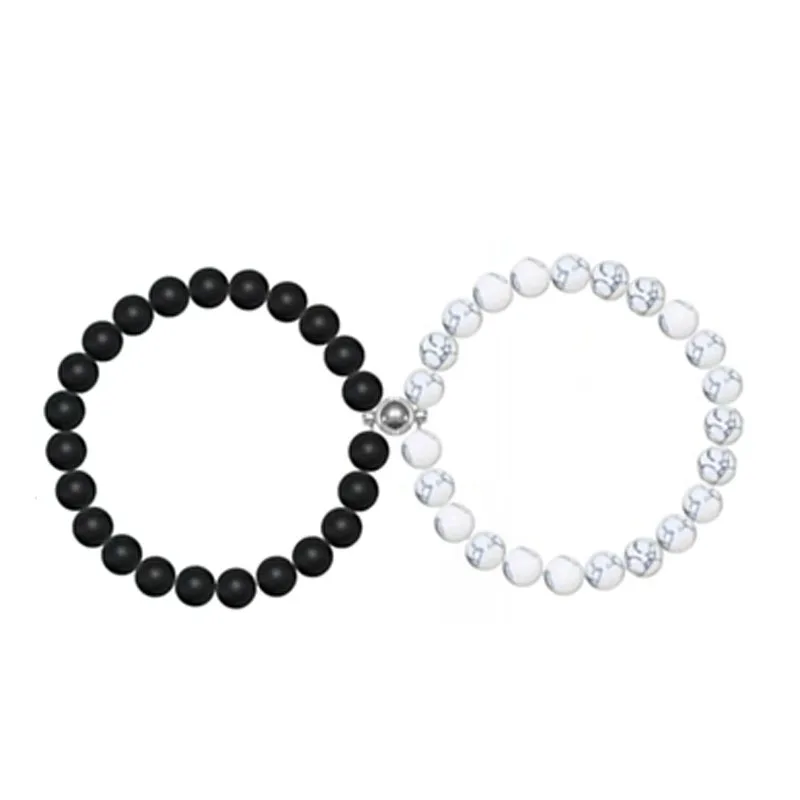 

fashion powder crystal frosted stone couples magnetic crown couples bracelet can be wholesale