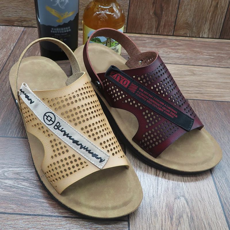 

Myseker Wooden Leather Sandals Agujeros Europeenne Gents Sandal Diseno Decoradas Homem Casual Sandals Istanbul Nouveau Marron