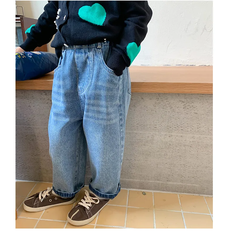 

2022 autumn Korean design infant girls denim pant toddler kids blue jeans clothing casual outfit JJG2-15039