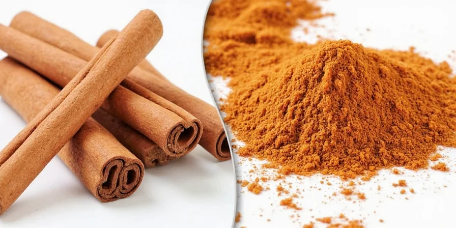 Organized spice rack featuring cinnamon sticks and ground cinnamon