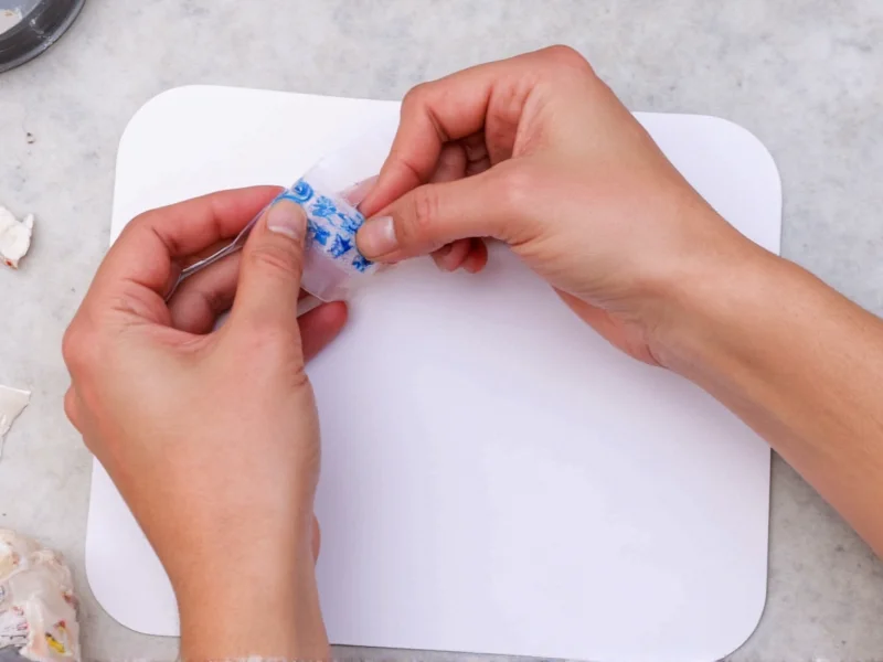 Applying clear tape to printed design for DIY stickers