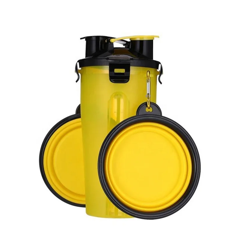 

2 in 1 multi functional pet travel portable water food bottle and collapsible bowls set for feeding and drinking, 7 colors as shown in pictures, or customized