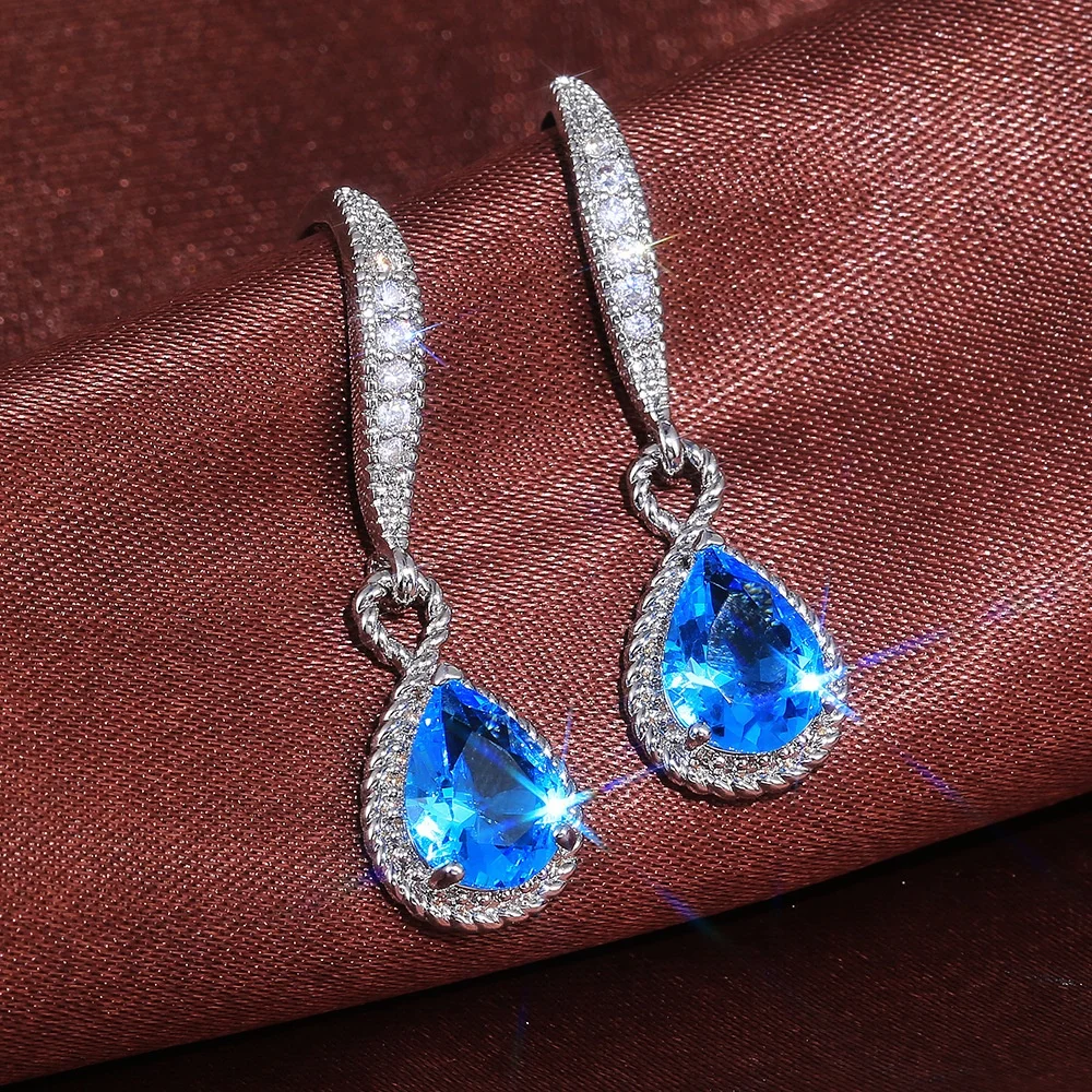 

Cubic Zircon Water Drop Shape Women Earrings Elegant Wedding Anniversary Gift for Lover High Quality Jewelry