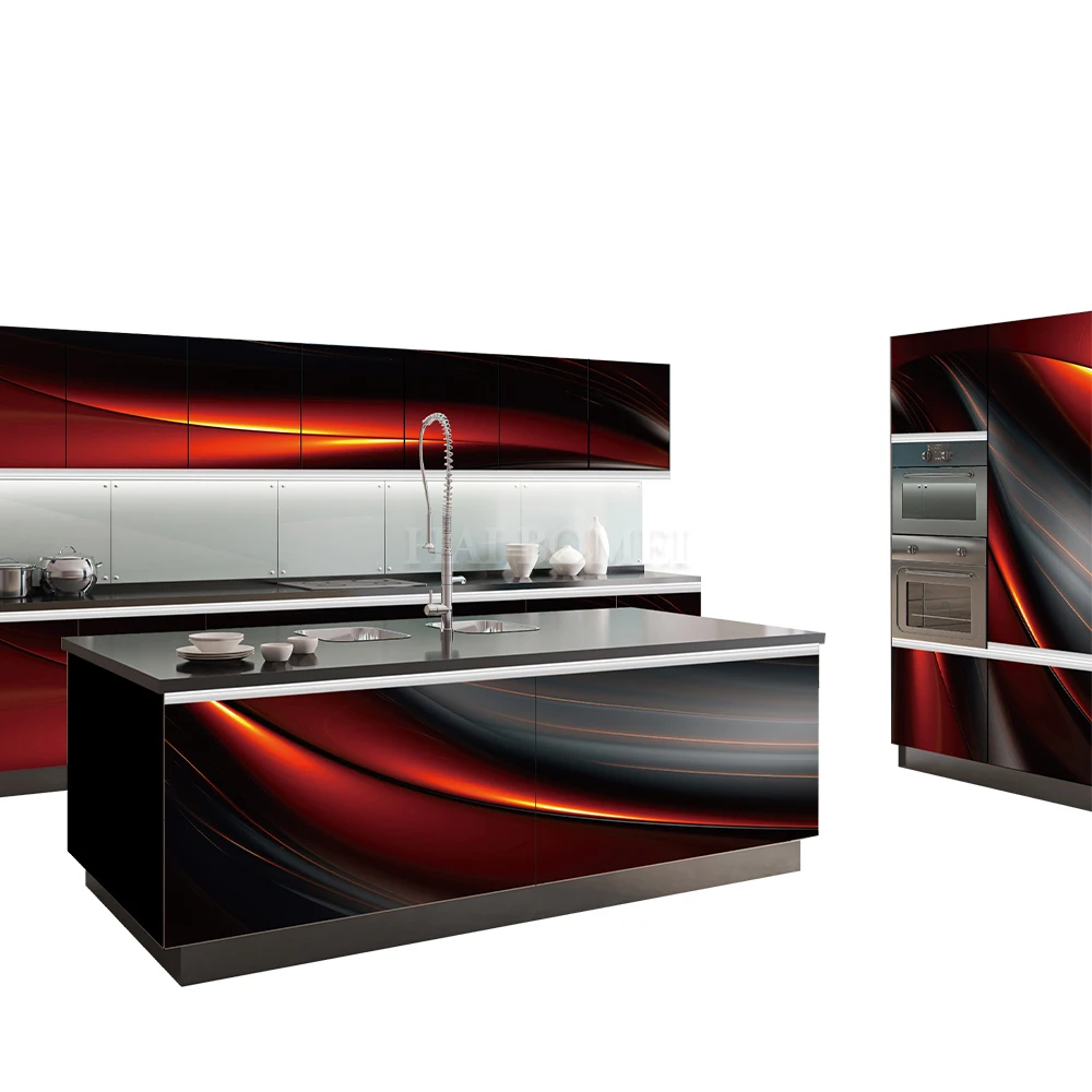 European Style 3D/4D Design Kitchen Cabinets With Aluminum Frame Glass Design Kitchen Cabinet