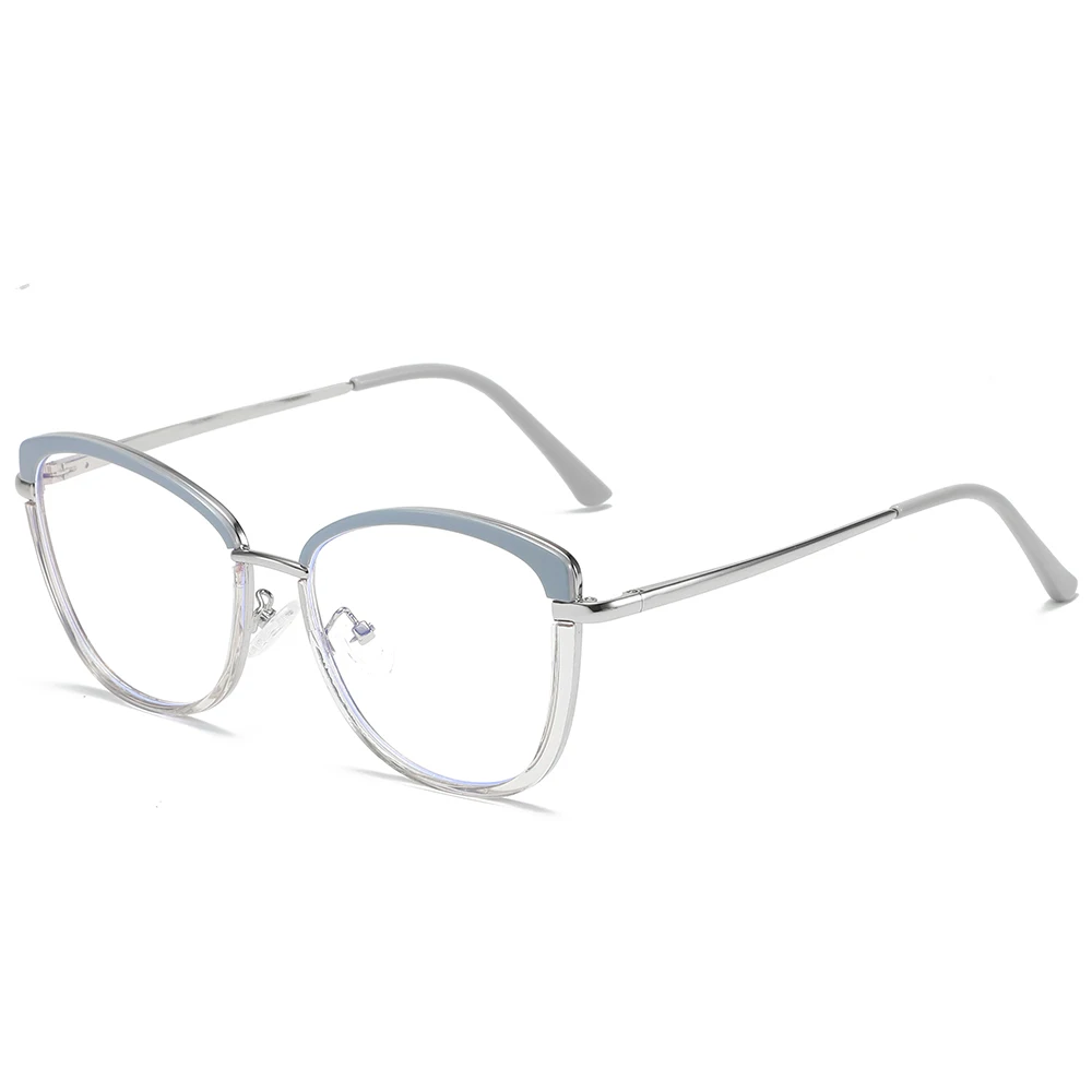 2024 High Quality Fashion Anti-Blue Light Glasses Women's Metal Cat Eye Two-Color Eyeglasses Frame