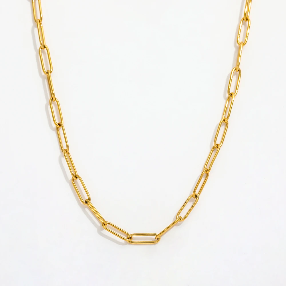 Joolim Jewelry Gold Plated Statement Paper Pin Link Chain Adjustable Necklace Stainless Steel Jewelry Wholesale