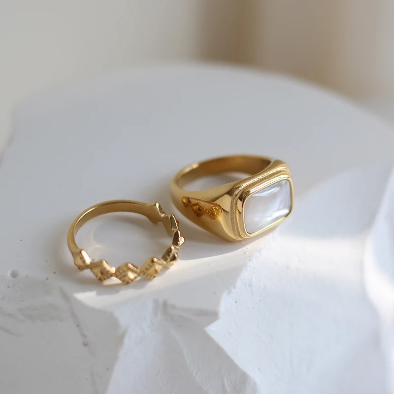 

Plated Jewelry 2021 Trend Rhombus Stainless Steel Ring Chunky Silver Ring Tarnish Free White Gold Ring For Women, Gold,rose gold,black and silver