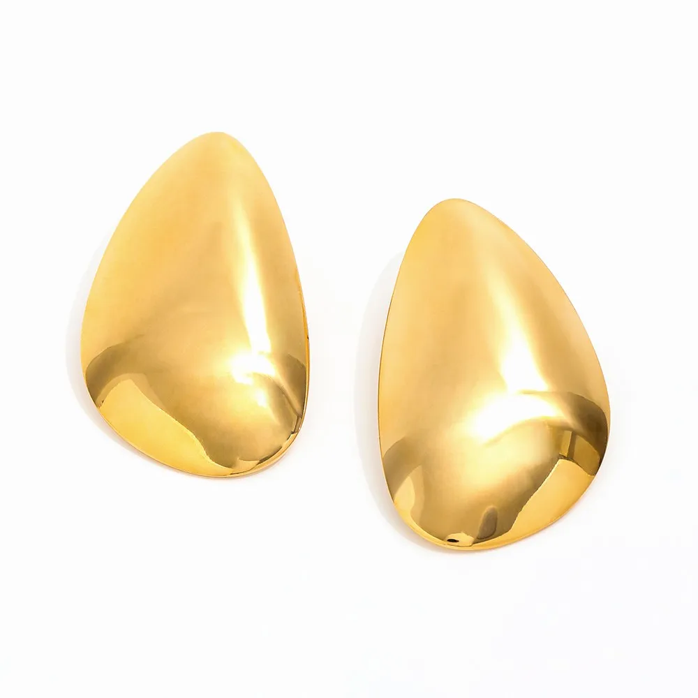 18K PVD Gold Plated Waterproof Trendy Stainless Steel Water Drop Chunky Male Face Stud Earring Fashion Jewelry