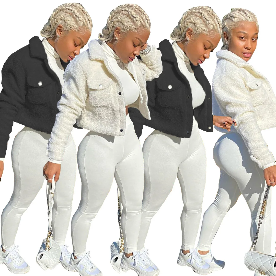 

A5204 New fashionable Wholesale dropshipping short white solid girls coats 2021 fashionable custom woman jackets winter coats