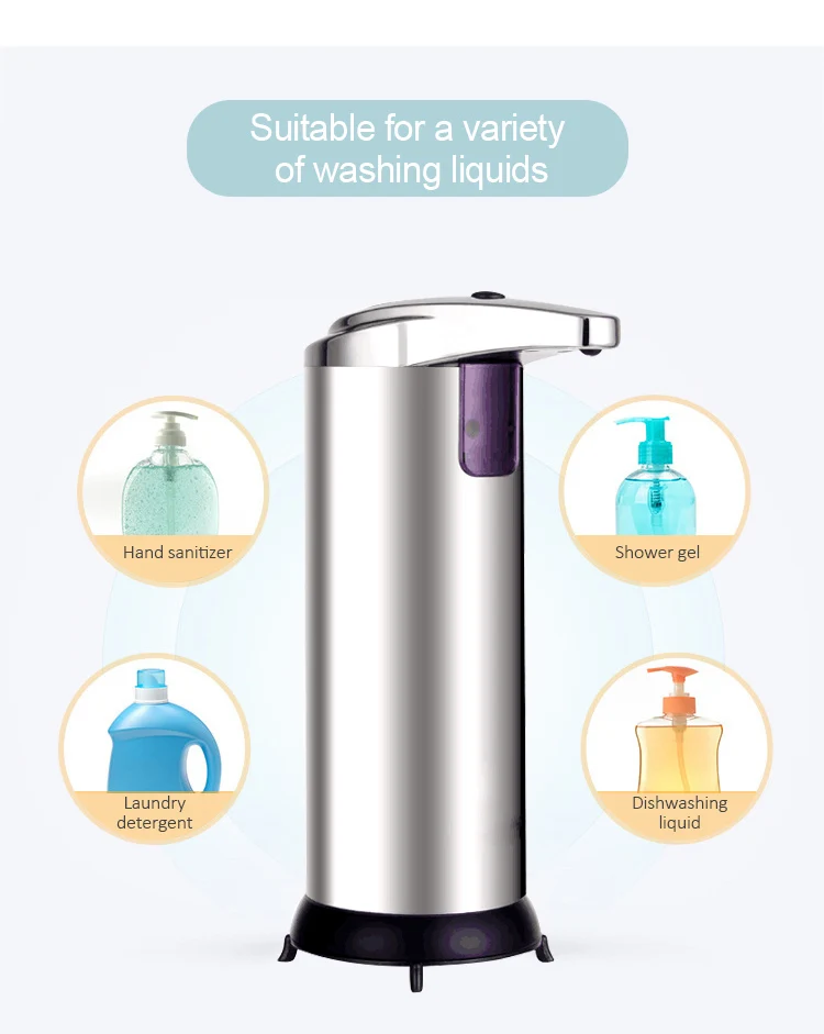 China Manufacture Portable Silver Tabletop Commercial 280ML Metal Stainless Steel Automatic Touchless Sensor Soap Dispenser
