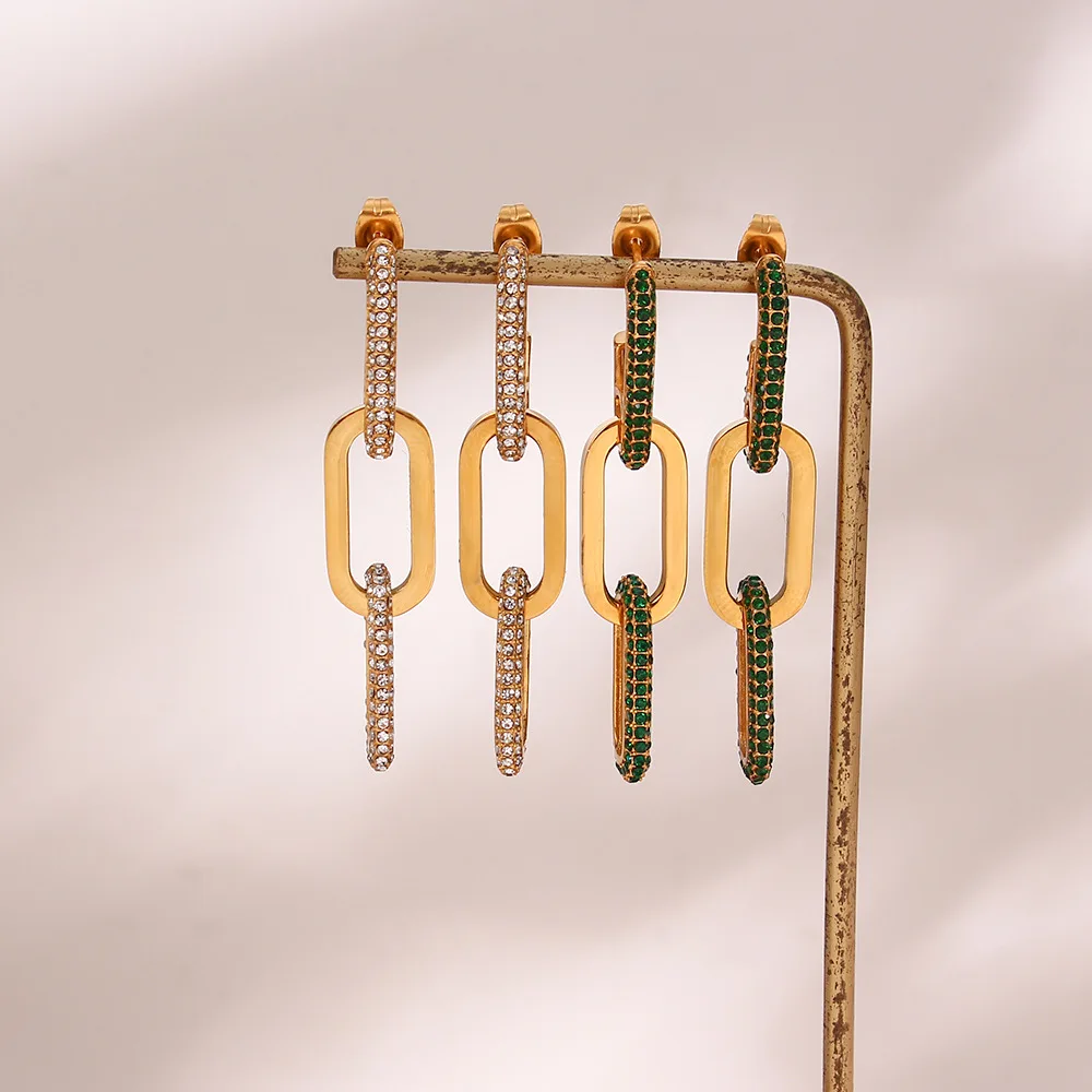 

Fashion Jewelry Trendy Style Popular Gold Plated 304 Stainless Steel Chain Three Colors Zircon Women Stud Earrings