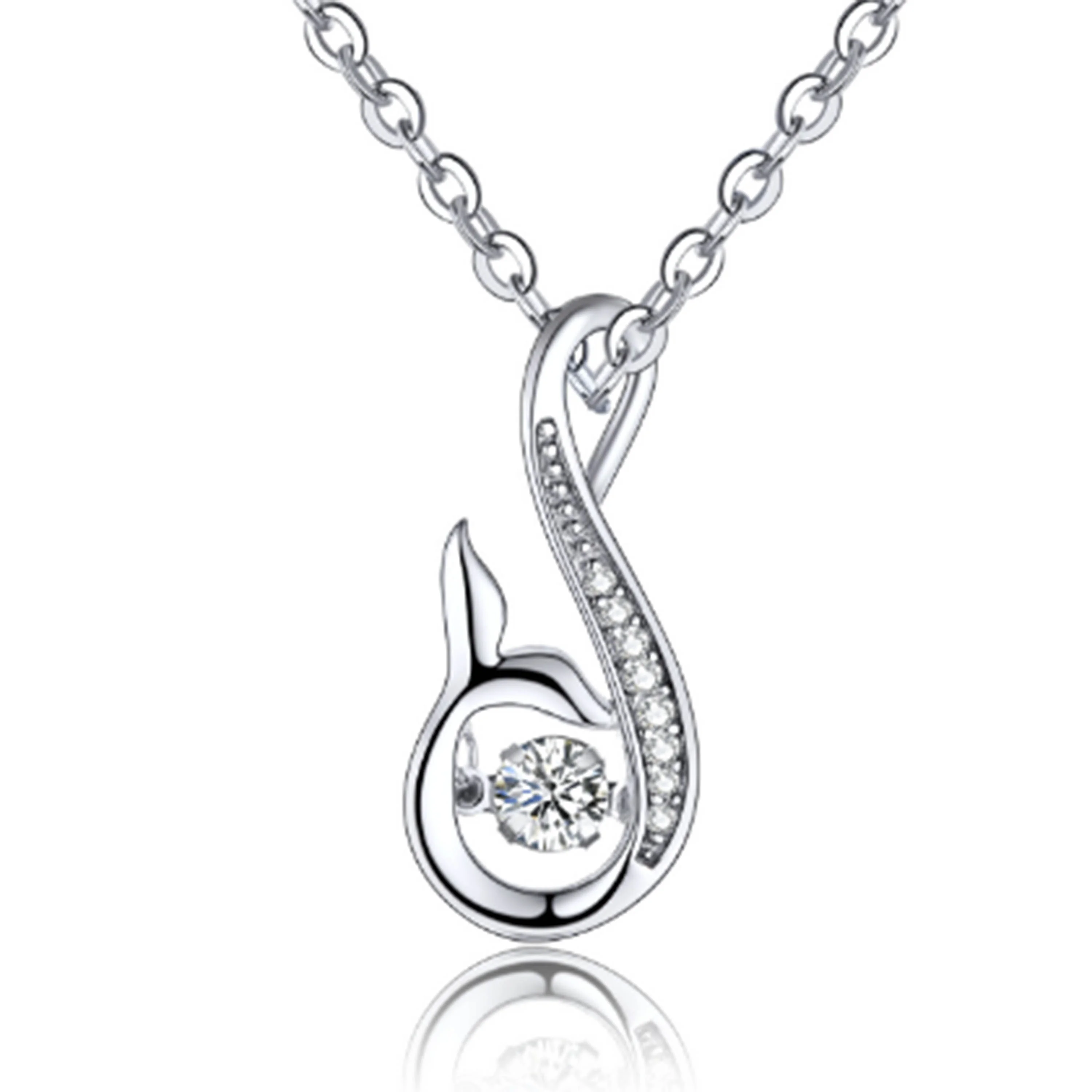 

925 Sterling Silver Womens Mermaid Tail Necklace Sterling Silver Infinity Pendant Dancing Diamond Cubic Zirconia Jewelry