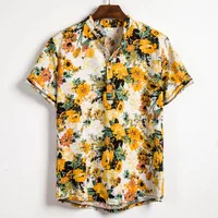 

Hot sale Short Sleeve Casual Flower Cotton Linen shirt for men