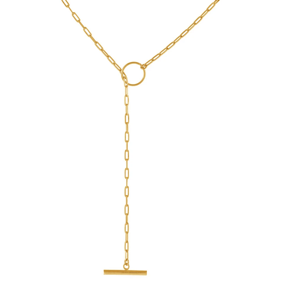 

wholesale jewellery online fashion 925 sterling silver minimalist necklace 18k gold plated toggle link lariat necklace