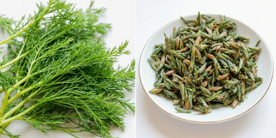 Fresh dill stored upright in a glass of water inside the refrigerator