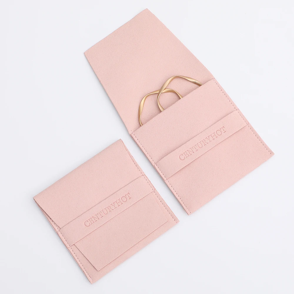 

Pink Jewelry Packaging Bag Luxury Microfiber Envelope Flap Jewelry Bag Custom Logo Necklace Ring Bracelet Earring Bag Wholesale