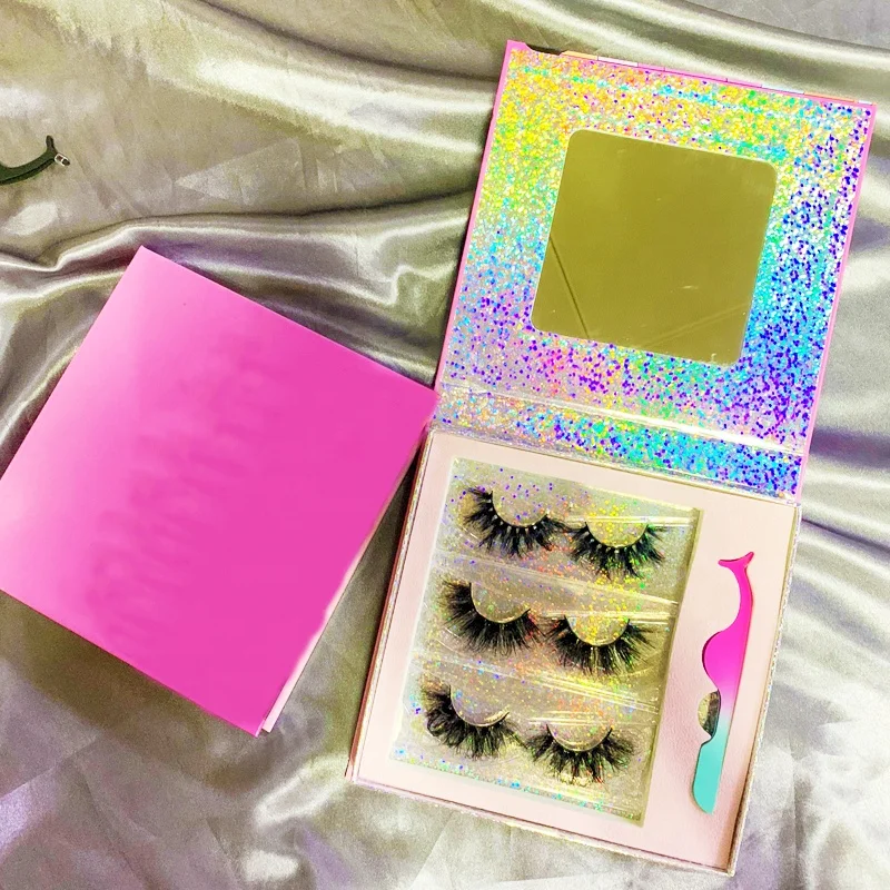 

Real fur mink private label natural wispy eyelashes false with logo packaging box, Black color