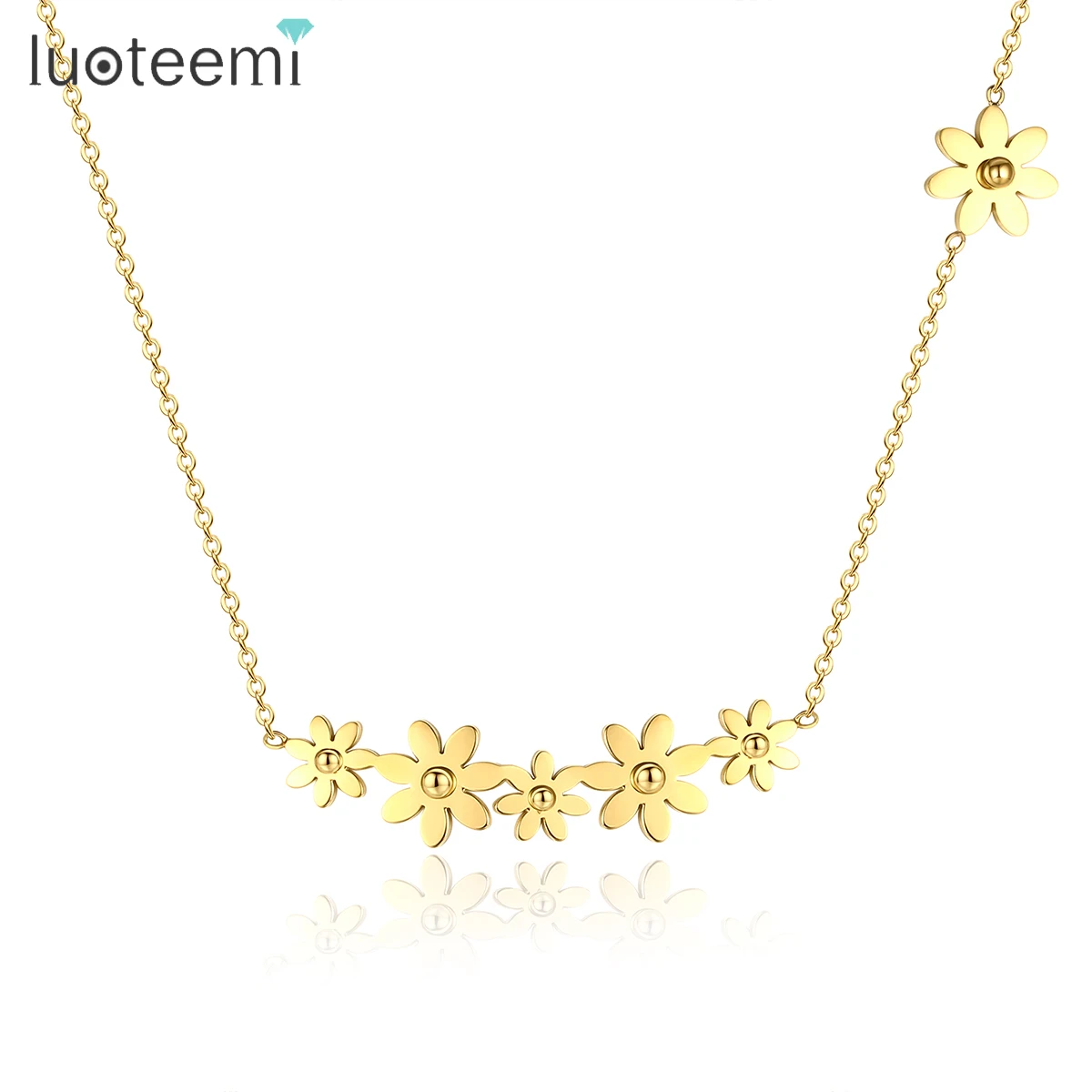 SP-LAM 2021 Trendy Gold Plated Stainless Steel Jewelry Chain Pendant Flower Gold Daisy Necklace