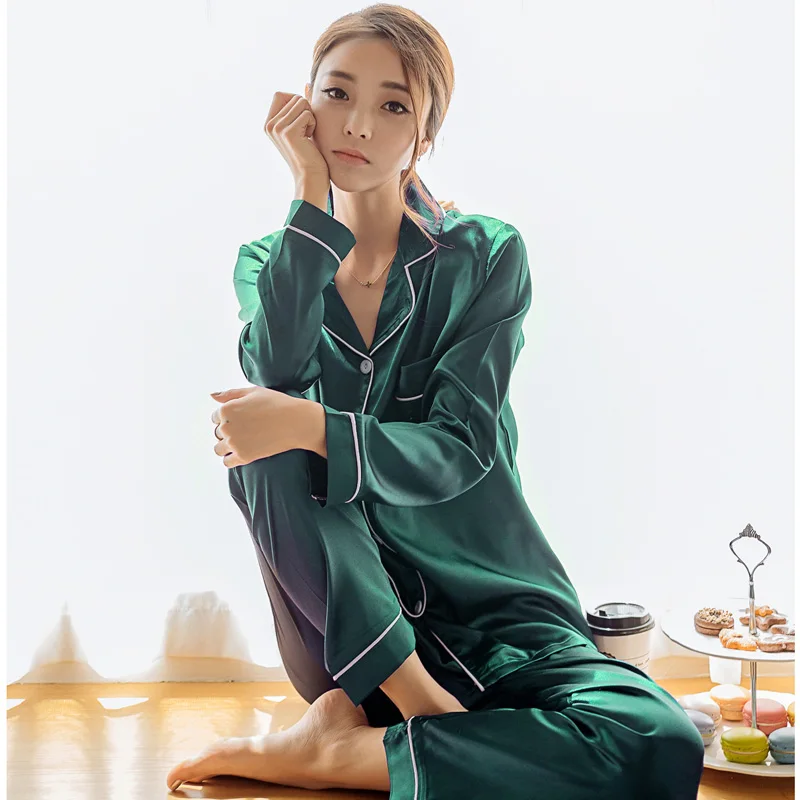 

high quality women two piece silk sleepwear pajamas set