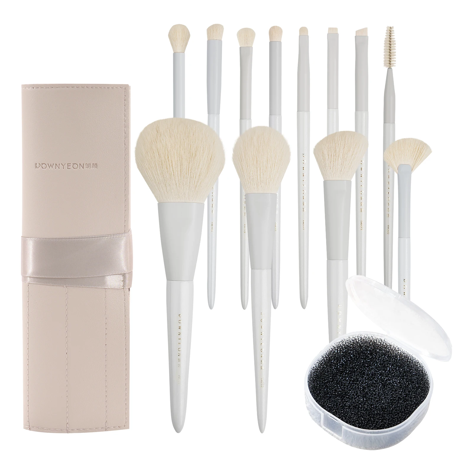 

Rownyeon 12Pcs Wheat Color Private Label Custom Logo Professional Soft Vegan Makeup Brush Set With Bag