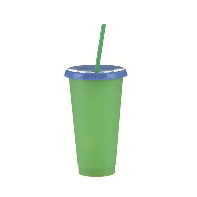 

Customized Eco-friendly PP Temperature Gradient 5pcs 24oz Plastic Color Changing Cup With Lid And Straw, As picture